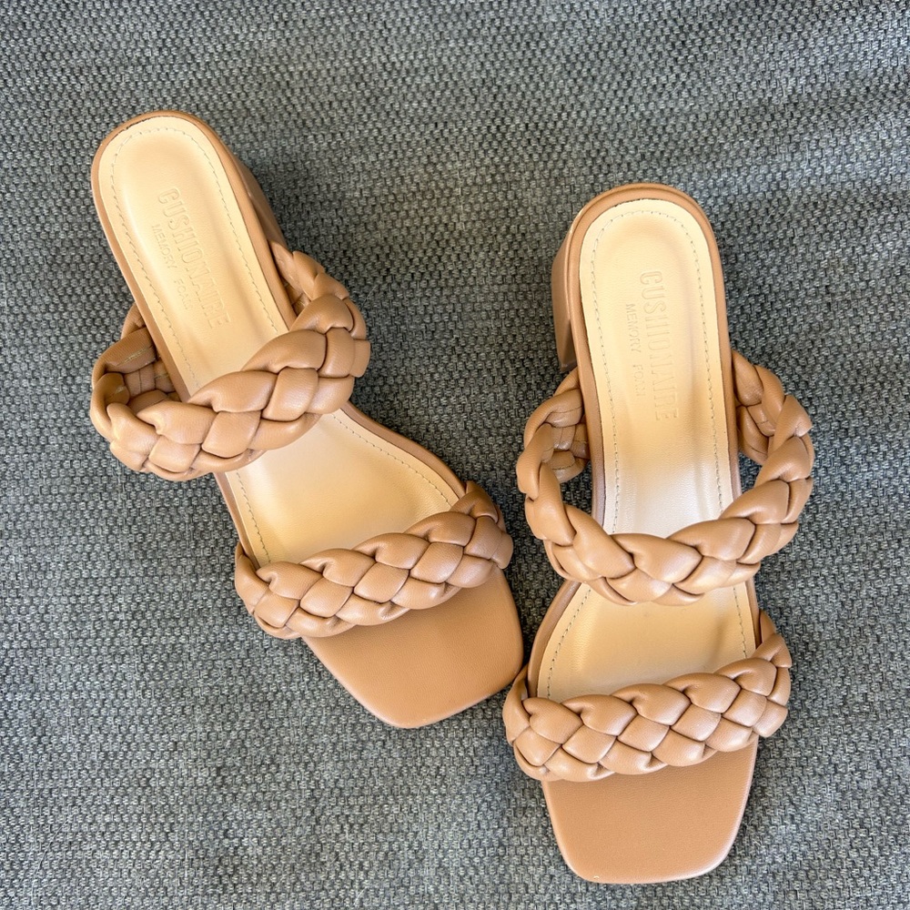 Onyx Tan Braided Sandals with Square-Toe Design